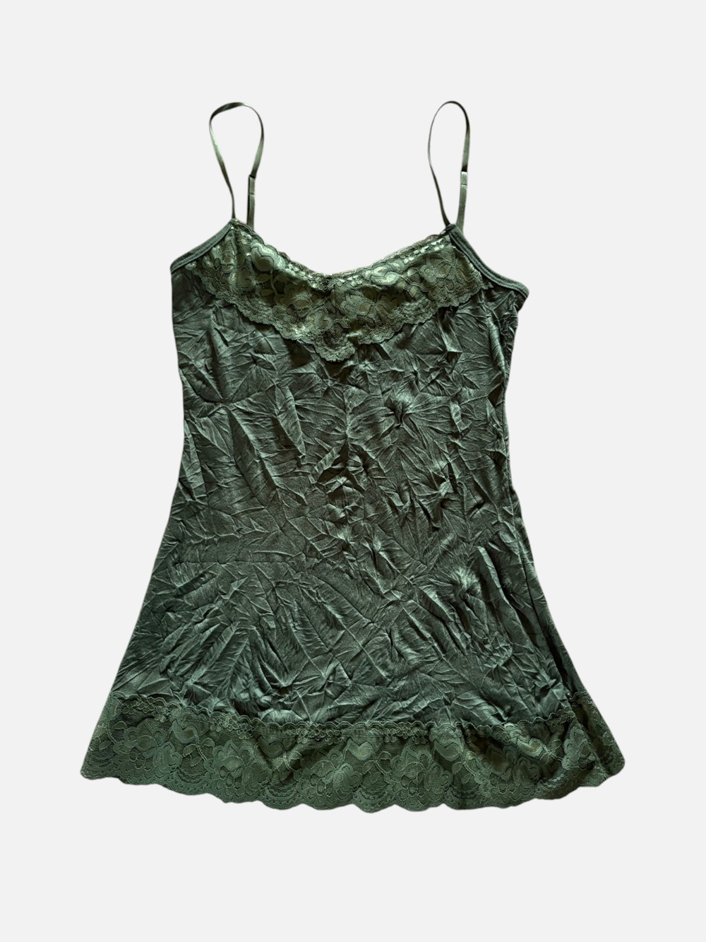 Maurices Lace Trim Crinkle Cami Tank Top Green SMALL Grunge Fairy Romantic Y2K